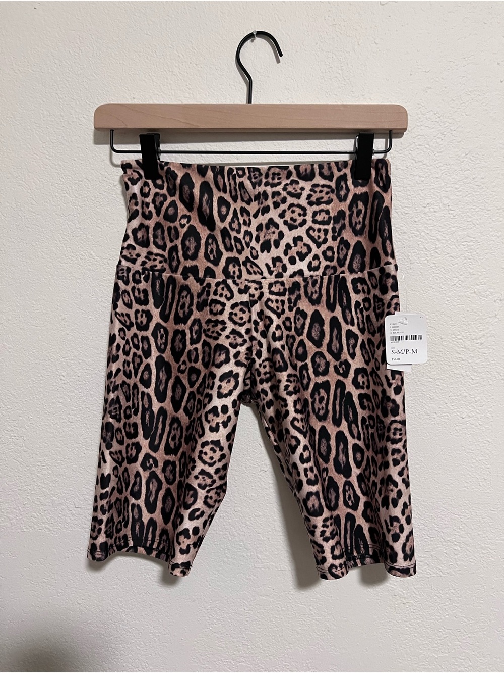 Free People Leopard Print Biker Shorts in Beige and Black